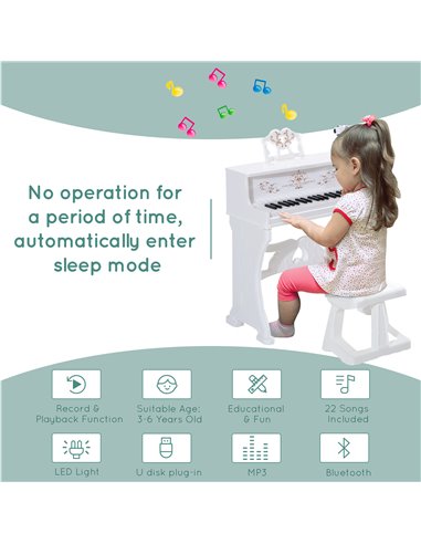 HOMCOM 37 Keys Kids Piano Mini Electronic Keyboard Light Kids Musical Instrument Educational Game Children Grand Piano Toy Set w