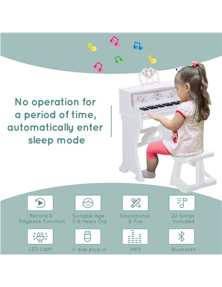 HOMCOM 37 Keys Kids Piano Mini Electronic Keyboard Light Kids Musical Instrument Educational Game Children Grand Piano Toy Set w - pic 94506 | FastDaddyshop