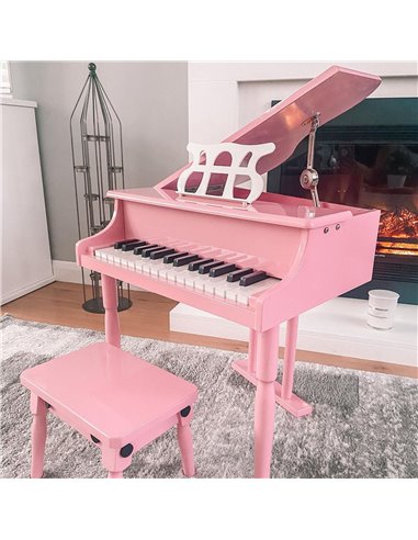 HOMCOM Modern Kids Piano 30 Keys Set of 2 Mini Toy for Child Grand Piano with Music Stand and Bench, Best Gifts Pink F12-005PK
