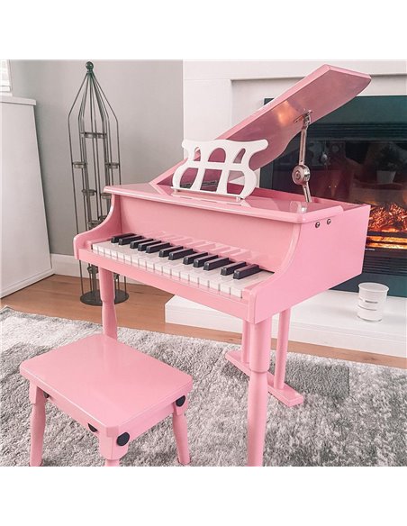 HOMCOM Modern Kids Piano 30 Keys Set of 2 Mini Toy for Child Grand Piano with Music Stand and Bench, Best Gifts Pink F12-005PK - pic 94512 | FastDaddyshop