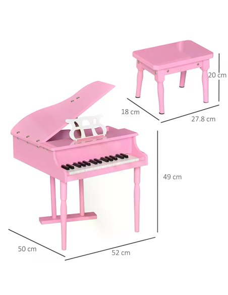 HOMCOM Modern Kids Piano 30 Keys Set of 2 Mini Toy for Child Grand Piano with Music Stand and Bench, Best Gifts Pink F12-005PK - pic 94513 | FastDaddyshop