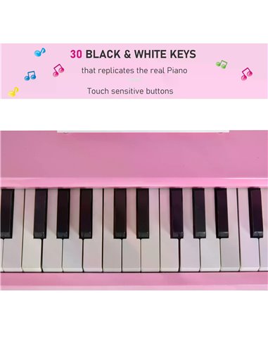 HOMCOM Modern Kids Piano 30 Keys Set of 2 Mini Toy for Child Grand Piano with Music Stand and Bench, Best Gifts Pink F12-005PK