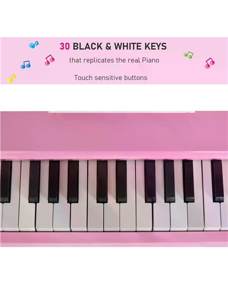 HOMCOM Modern Kids Piano 30 Keys Set of 2 Mini Toy for Child Grand Piano with Music Stand and Bench, Best Gifts Pink F12-005PK - pic 94515 | FastDaddyshop