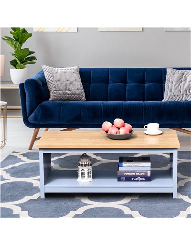 HOMCOM Coffee Table w/Open Display Wood Effect Tabletop Retro Rustic Style Chic Living Room Storage Grey