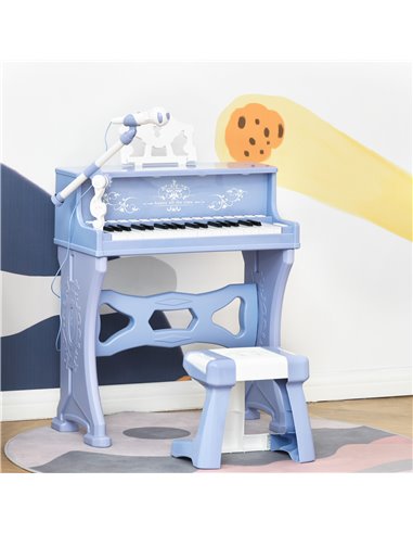 HOMCOM Mini Electronic Keyboard for Kids, 37 Keys Musical Instrument w/ Stool, Microphone & Educational Games, Light-Up Piano To