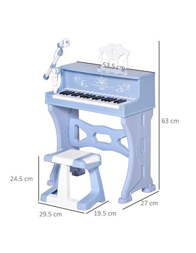 HOMCOM Mini Electronic Keyboard for Kids, 37 Keys Musical Instrument w/ Stool, Microphone & Educational Games, Light-Up Piano To