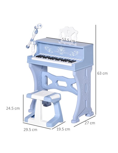 HOMCOM Mini Electronic Keyboard for Kids, 37 Keys Musical Instrument w/ Stool, Microphone & Educational Games, Light-Up Piano To - pic 94522 | FastDaddyshop