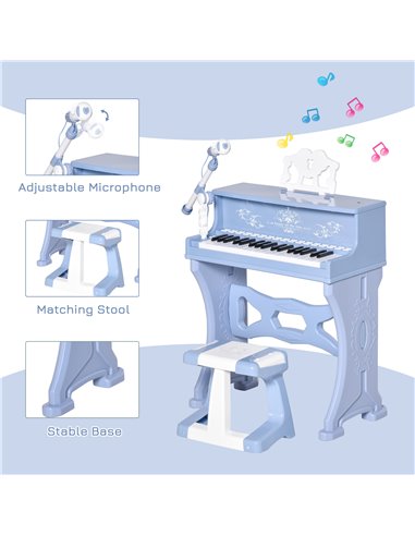 HOMCOM Mini Electronic Keyboard for Kids, 37 Keys Musical Instrument w/ Stool, Microphone & Educational Games, Light-Up Piano To