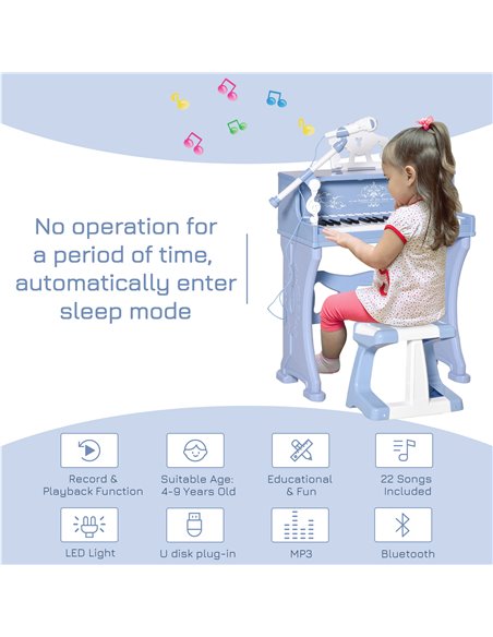 HOMCOM Mini Electronic Keyboard for Kids, 37 Keys Musical Instrument w/ Stool, Microphone & Educational Games, Light-Up Piano To - pic 94524 | FastDaddyshop