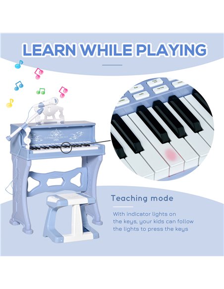 HOMCOM Mini Electronic Keyboard for Kids, 37 Keys Musical Instrument w/ Stool, Microphone & Educational Games, Light-Up Piano To - pic 94525 | FastDaddyshop