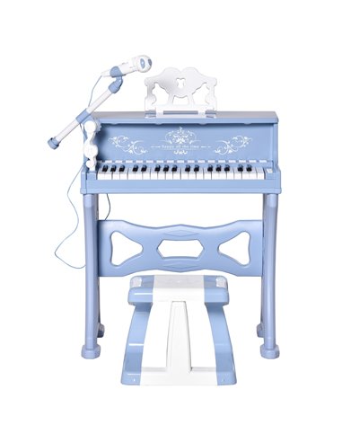 HOMCOM Mini Electronic Keyboard for Kids, 37 Keys Musical Instrument w/ Stool, Microphone & Educational Games, Light-Up Piano To