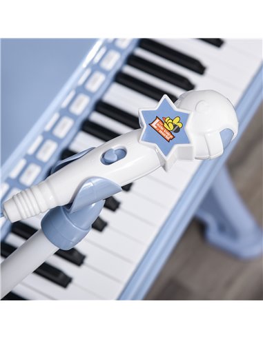 HOMCOM Mini Electronic Keyboard for Kids, 37 Keys Musical Instrument w/ Stool, Microphone & Educational Games, Light-Up Piano To