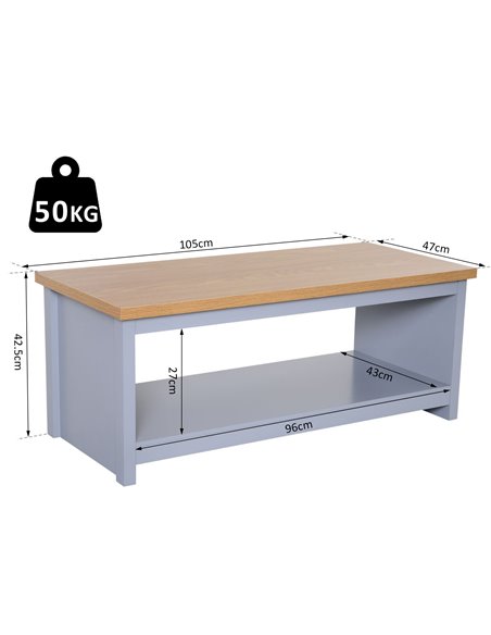 HOMCOM Coffee Table w/Open Display Wood Effect Tabletop Retro Rustic Style Chic Living Room Storage Grey - pic 9453 | FastDaddyshop