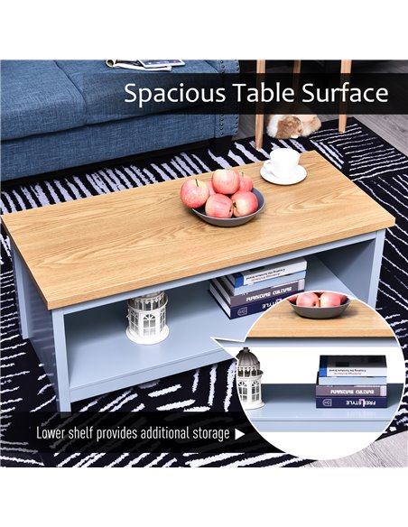 HOMCOM Coffee Table w/Open Display Wood Effect Tabletop Retro Rustic Style Chic Living Room Storage Grey - pic 9454 | FastDaddyshop