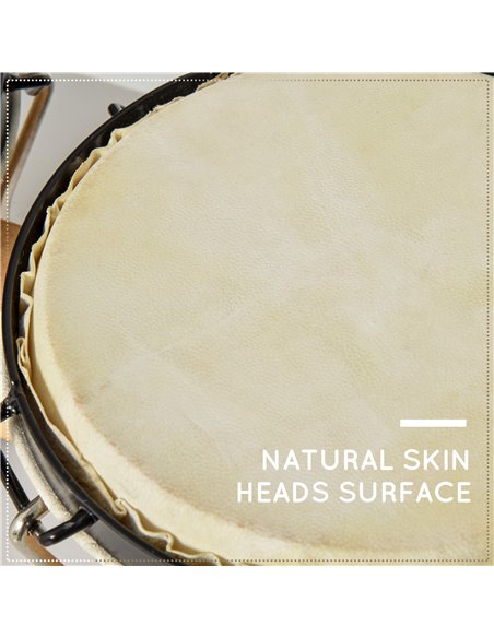 HOMCOM Wooden Bongo Drum Set w/ Sheepskin Drum Head, Percussion Instrument, Φ7.75" & Φ7" Drums, for Kids Adults, w/ Tuning Wrenc - pic 94587 | FastDaddyshop