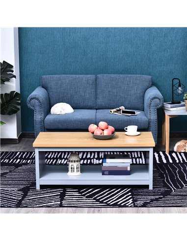 HOMCOM Coffee Table w/Open Display Wood Effect Tabletop Retro Rustic Style Chic Living Room Storage Grey