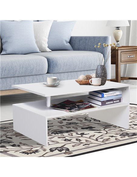HOMCOM 2-Tier Coffee Table Side/End Table Modern Rectangular Design w/ Open Shelf Living Room Entryway Hallway Furniture White - pic 9460 | FastDaddyshop