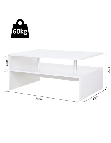 HOMCOM 2-Tier Coffee Table Side/End Table Modern Rectangular Design w/ Open Shelf Living Room Entryway Hallway Furniture White