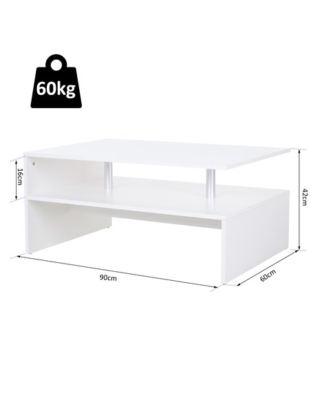 HOMCOM 2-Tier Coffee Table Side/End Table Modern Rectangular Design w/ Open Shelf Living Room Entryway Hallway Furniture White - pic 9461 | FastDaddyshop