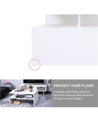 HOMCOM 2-Tier Coffee Table Side/End Table Modern Rectangular Design w/ Open Shelf Living Room Entryway Hallway Furniture White