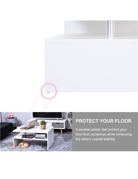 HOMCOM 2-Tier Coffee Table Side/End Table Modern Rectangular Design w/ Open Shelf Living Room Entryway Hallway Furniture White - pic 9462 | FastDaddyshop