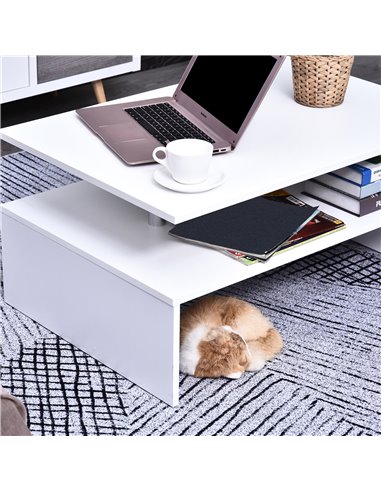 HOMCOM 2-Tier Coffee Table Side/End Table Modern Rectangular Design w/ Open Shelf Living Room Entryway Hallway Furniture White