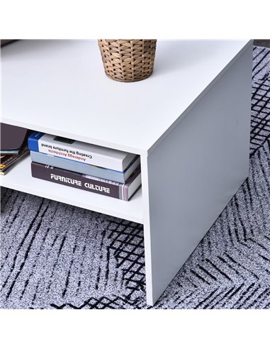 HOMCOM 2-Tier Coffee Table Side/End Table Modern Rectangular Design w/ Open Shelf Living Room Entryway Hallway Furniture White