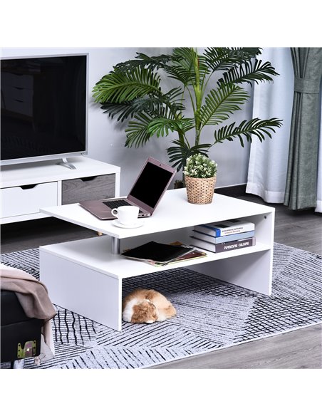 HOMCOM 2-Tier Coffee Table Side/End Table Modern Rectangular Design w/ Open Shelf Living Room Entryway Hallway Furniture White - pic 9467 | FastDaddyshop