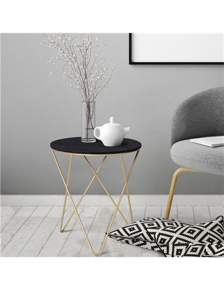 HOMCOM Wooden Metal Round Coffee Table Sofa End Side Bedside Table Modern Style Living Room Decor  - Black Gold Color (����43cm) - pic 9476 | FastDaddyshop