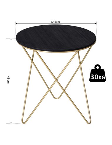 HOMCOM Wooden Metal Round Coffee Table Sofa End Side Bedside Table Modern Style Living Room Decor  - Black Gold Color (����43cm)