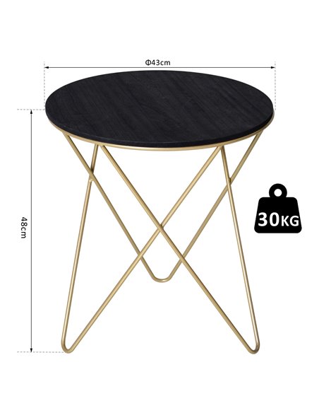 HOMCOM Wooden Metal Round Coffee Table Sofa End Side Bedside Table Modern Style Living Room Decor  - Black Gold Color (����43cm) - pic 9477 | FastDaddyshop