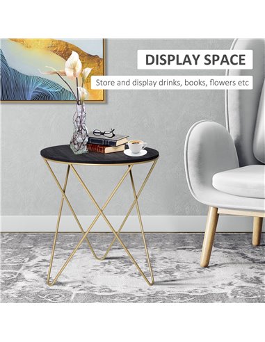 HOMCOM Wooden Metal Round Coffee Table Sofa End Side Bedside Table Modern Style Living Room Decor  - Black Gold Color (����43cm)