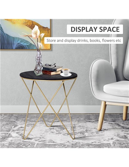 HOMCOM Wooden Metal Round Coffee Table Sofa End Side Bedside Table Modern Style Living Room Decor  - Black Gold Color (����43cm) - pic 9478 | FastDaddyshop