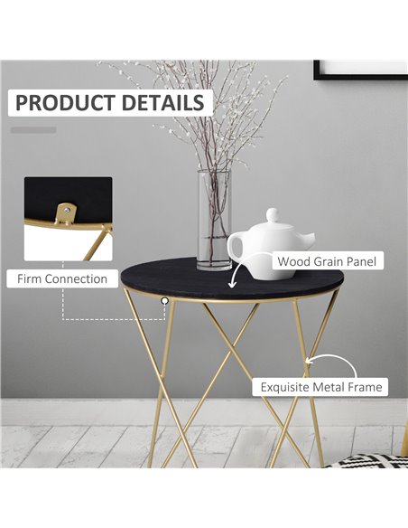 HOMCOM Wooden Metal Round Coffee Table Sofa End Side Bedside Table Modern Style Living Room Decor  - Black Gold Color (����43cm) - pic 9479 | FastDaddyshop