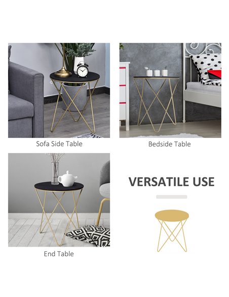 HOMCOM Wooden Metal Round Coffee Table Sofa End Side Bedside Table Modern Style Living Room Decor  - Black Gold Color (����43cm) - pic 9480 | FastDaddyshop