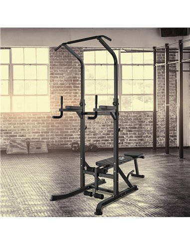 HOMCOM Multifunction Power Tower w/ Bench Home Workout Dip Station Push-up Bars Fitness Equipment Office Gym Training A91-092BK
