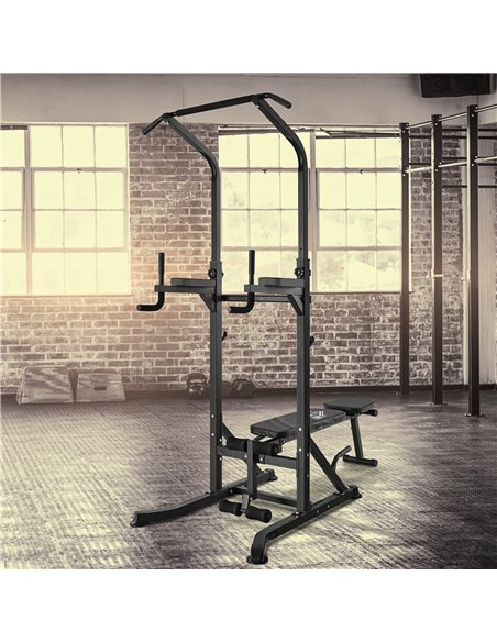 HOMCOM Multifunction Power Tower w/ Bench Home Workout Dip Station Push-up Bars Fitness Equipment Office Gym Training A91-092BK - pic 94800 | FastDaddyshop