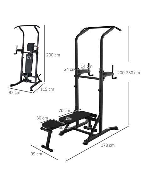 HOMCOM Multifunction Power Tower w/ Bench Home Workout Dip Station Push-up Bars Fitness Equipment Office Gym Training A91-092BK - pic 94801 | FastDaddyshop