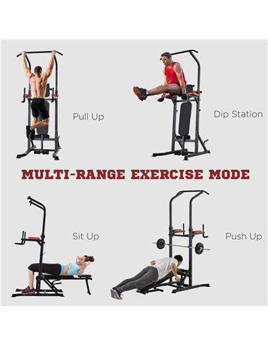 HOMCOM Multifunction Power Tower w/ Bench Home Workout Dip Station Push-up Bars Fitness Equipment Office Gym Training A91-092BK