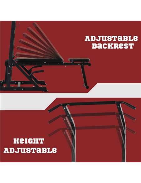 HOMCOM Multifunction Power Tower w/ Bench Home Workout Dip Station Push-up Bars Fitness Equipment Office Gym Training A91-092BK - pic 94803 | FastDaddyshop