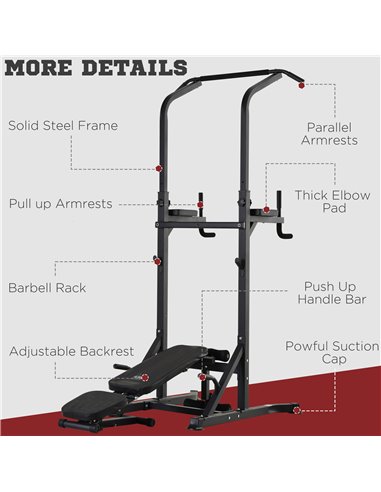 HOMCOM Multifunction Power Tower w/ Bench Home Workout Dip Station Push-up Bars Fitness Equipment Office Gym Training A91-092BK