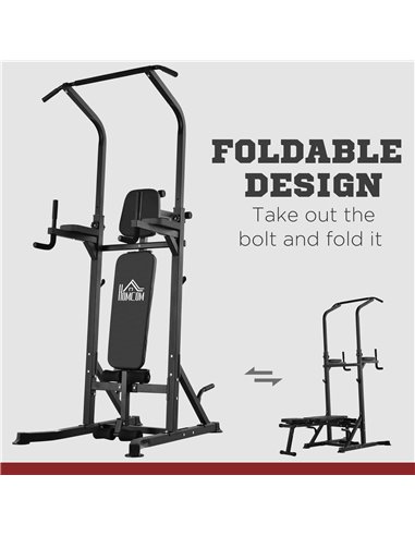 HOMCOM Multifunction Power Tower w/ Bench Home Workout Dip Station Push-up Bars Fitness Equipment Office Gym Training A91-092BK