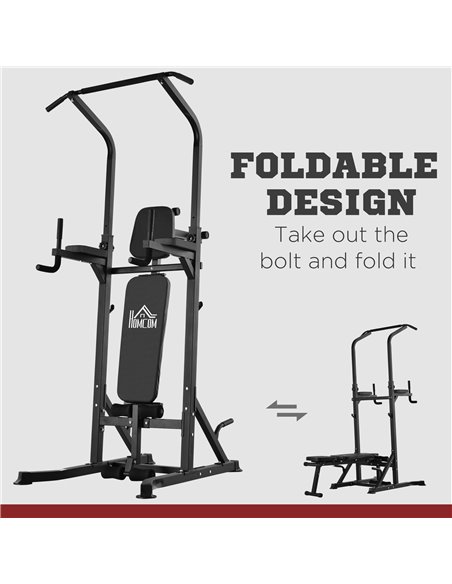 HOMCOM Multifunction Power Tower w/ Bench Home Workout Dip Station Push-up Bars Fitness Equipment Office Gym Training A91-092BK - pic 94805 | FastDaddyshop