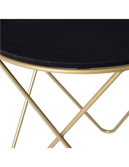 HOMCOM Wooden Metal Round Coffee Table Sofa End Side Bedside Table Modern Style Living Room Decor  - Black Gold Color (����43cm) - pic 9481 | FastDaddyshop