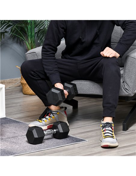 HOMCOM Rubber Hex Dumbbells, Sports Hex Weights Sets, Home Gym Fitness, Hexagonal Dumbbells Kit Weight Lifting Exercise (2 x 8kg - pic 94818 | FastDaddyshop