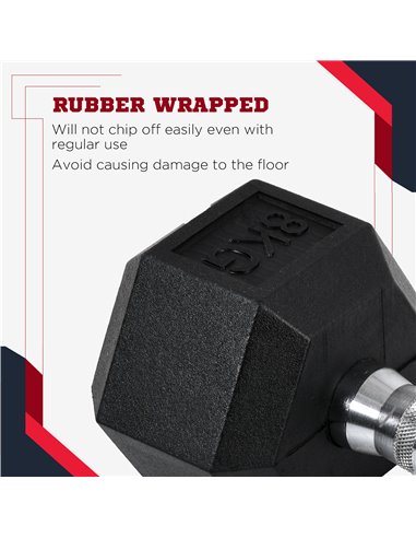 HOMCOM Rubber Hex Dumbbells, Sports Hex Weights Sets, Home Gym Fitness, Hexagonal Dumbbells Kit Weight Lifting Exercise (2 x 8kg