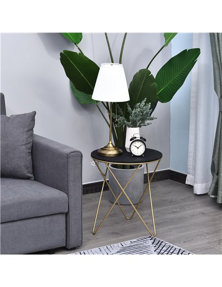 HOMCOM Wooden Metal Round Coffee Table Sofa End Side Bedside Table Modern Style Living Room Decor  - Black Gold Color (����43cm) - pic 9483 | FastDaddyshop