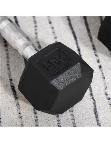 HOMCOM Rubber Dumbbell Sports Hex Weights Sets Home Gym Fitness Hexagonal Dumbbells Kit Weight Lifting Exercise (2 x 5kg) A91-01