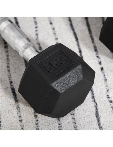 HOMCOM Rubber Dumbbell Sports Hex Weights Sets Home Gym Fitness Hexagonal Dumbbells Kit Weight Lifting Exercise (2 x 5kg) A91-01 - pic 94833 | FastDaddyshop