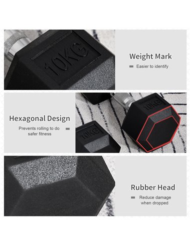 HOMCOM Hex Dumbbells Set Rubber Dumbbells Weight Lifting Equipment Fitness Home Gym A91-019V01